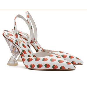 Larroude Gaga Pumps Heels Shoes White and Strawberry 9 New